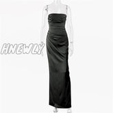 Hnewly Green Silk Satin Sexy Strapless Corset Women Maxi Dress Ruched Elegant Bustier Long Evening
